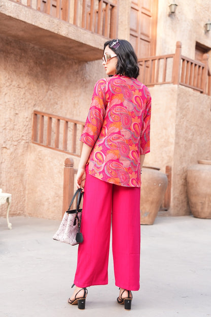 Fuchsia-Colored Printed Co-Ord Set