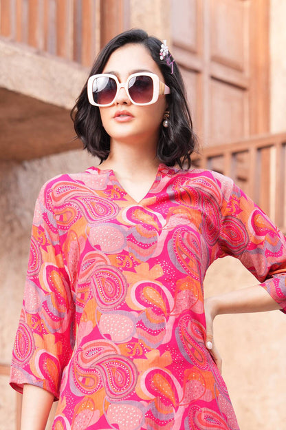 Fuchsia-Colored Printed Co-Ord Set