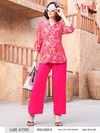 Fuchsia-Colored Printed Co-Ord Set