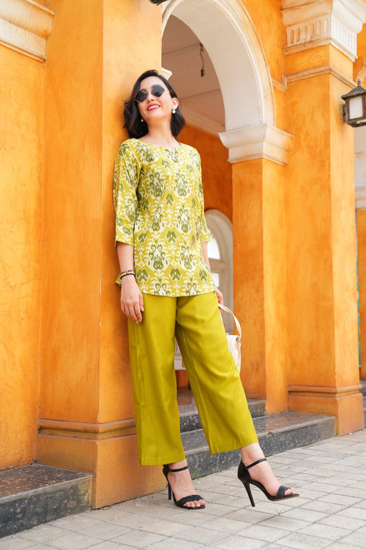 Mehandi-Colored Printed Co-Ord Set