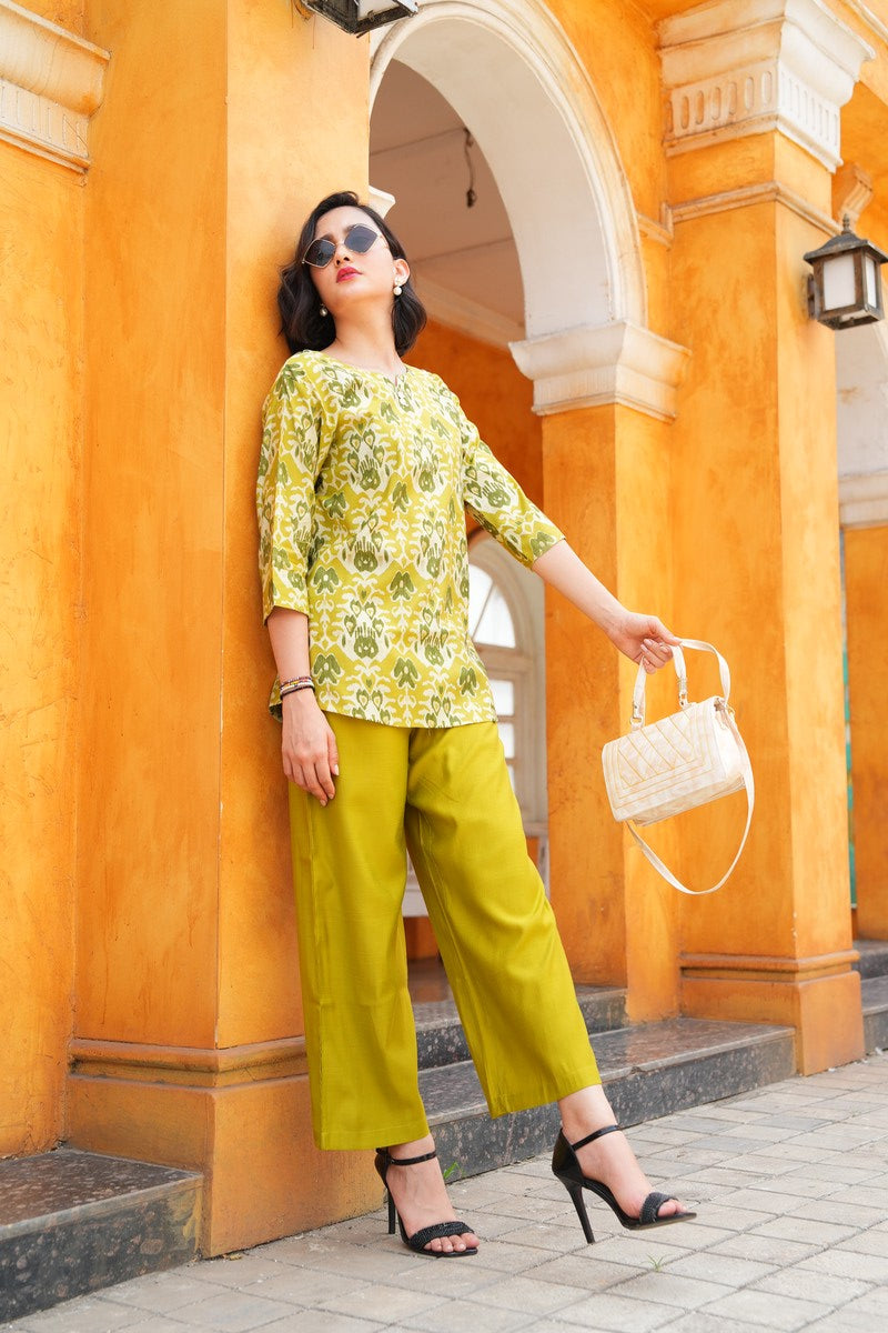 Mehandi-Colored Printed Co-Ord Set