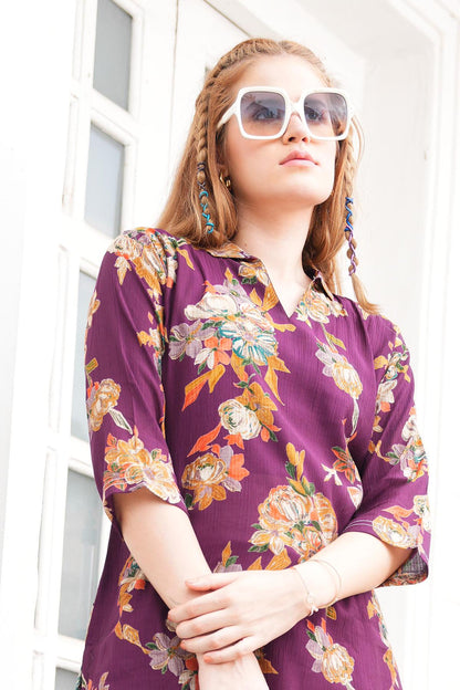 Magenta-Colored Printed Co-Ord Set