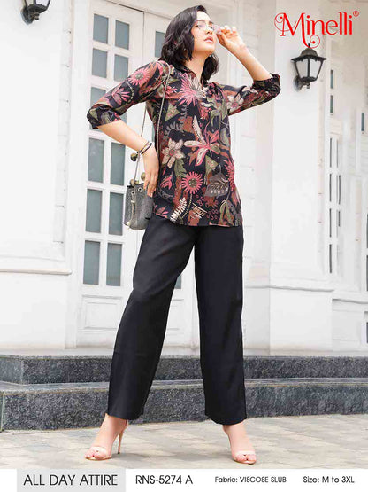 Charcoal-Colored Printed Co-Ord Set