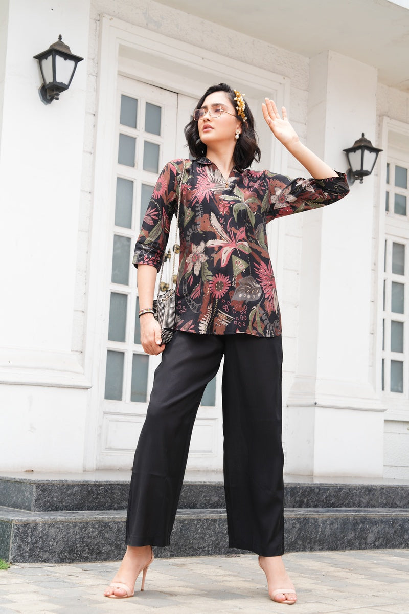 Charcoal-Colored Printed Co-Ord Set