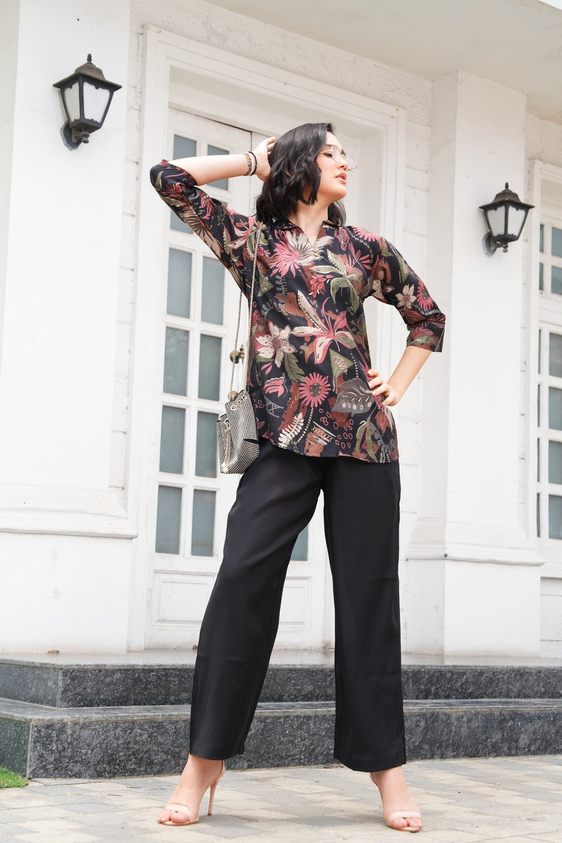 Charcoal-Colored Printed Co-Ord Set