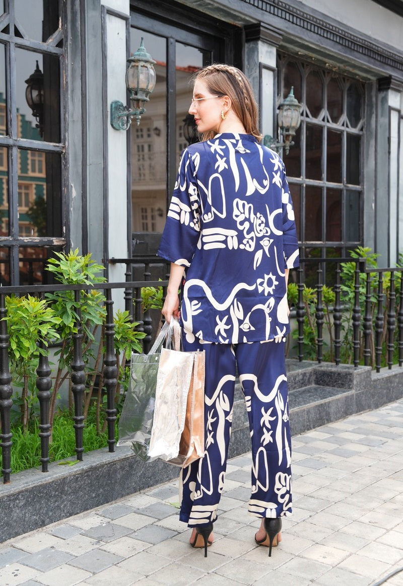 Blue-Colored Printed Co-Ord Set