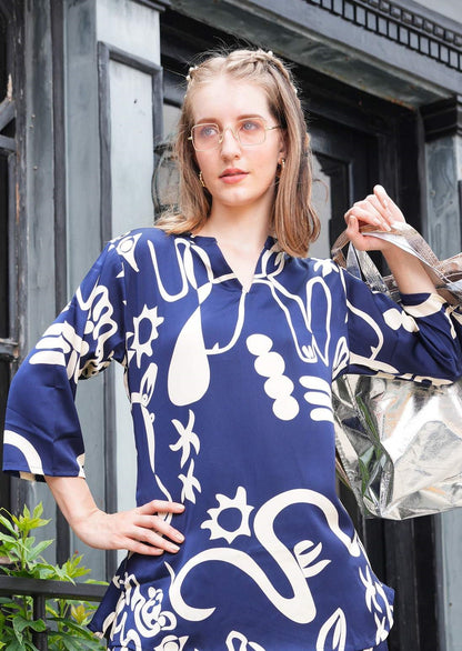 Blue-Colored Printed Co-Ord Set