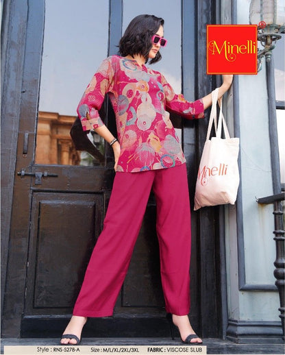 Fuchsia-Colored Printed Co-Ord Set