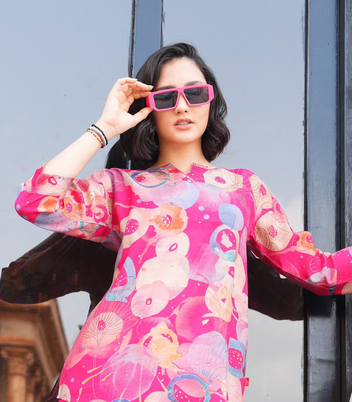 Fuchsia-Colored Printed Co-Ord Set