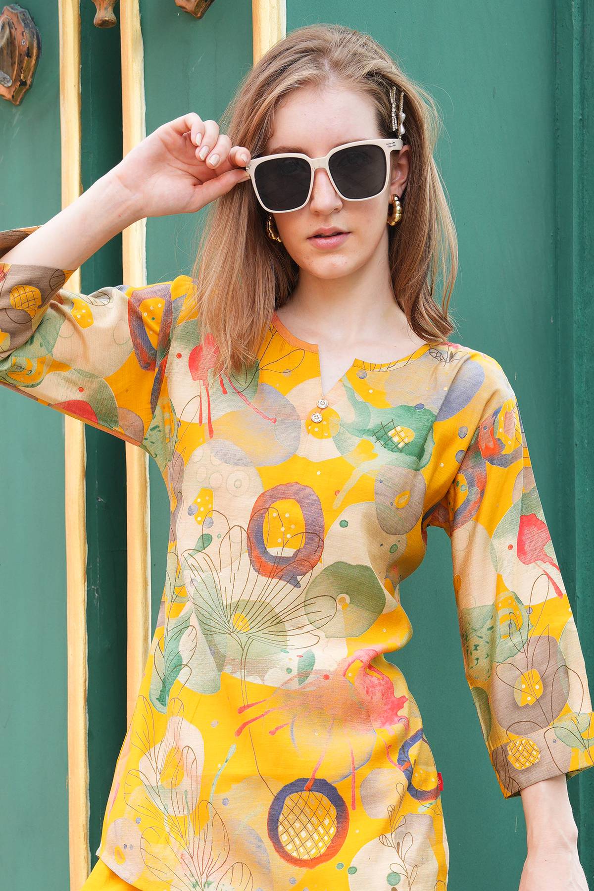 Yellow-Colored Printed Co-Ord Set