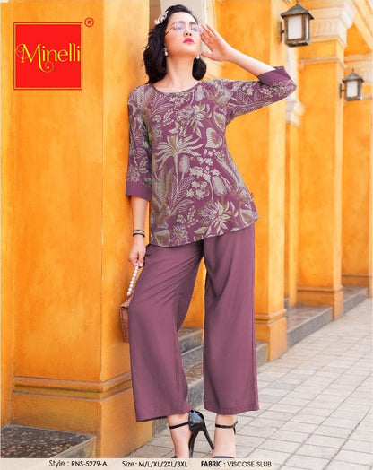 Magenta-Colored Printed Co-Ord Set