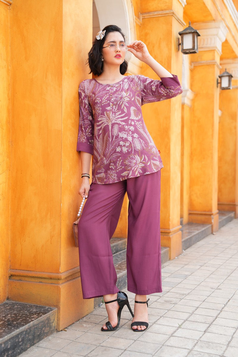 Magenta-Colored Printed Co-Ord Set