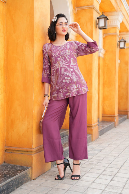 Magenta-Colored Printed Co-Ord Set