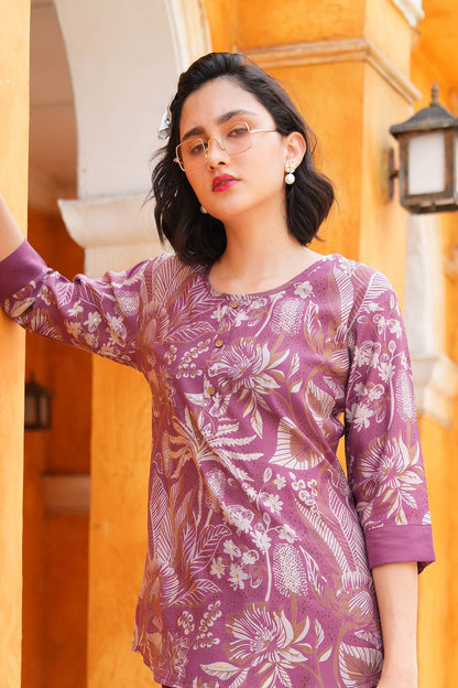 Magenta-Colored Printed Co-Ord Set