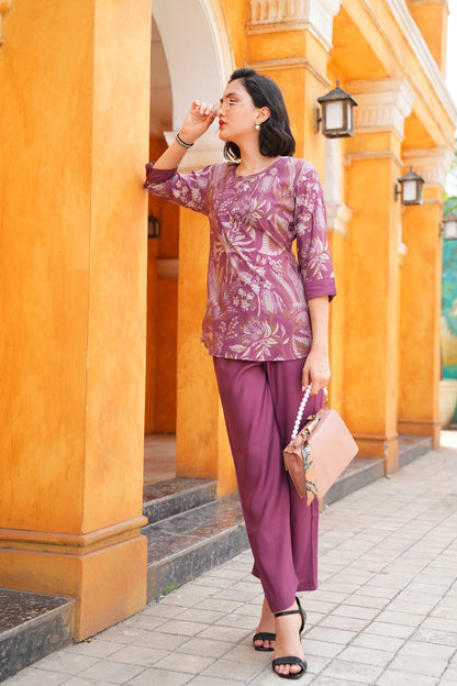 Magenta-Colored Printed Co-Ord Set