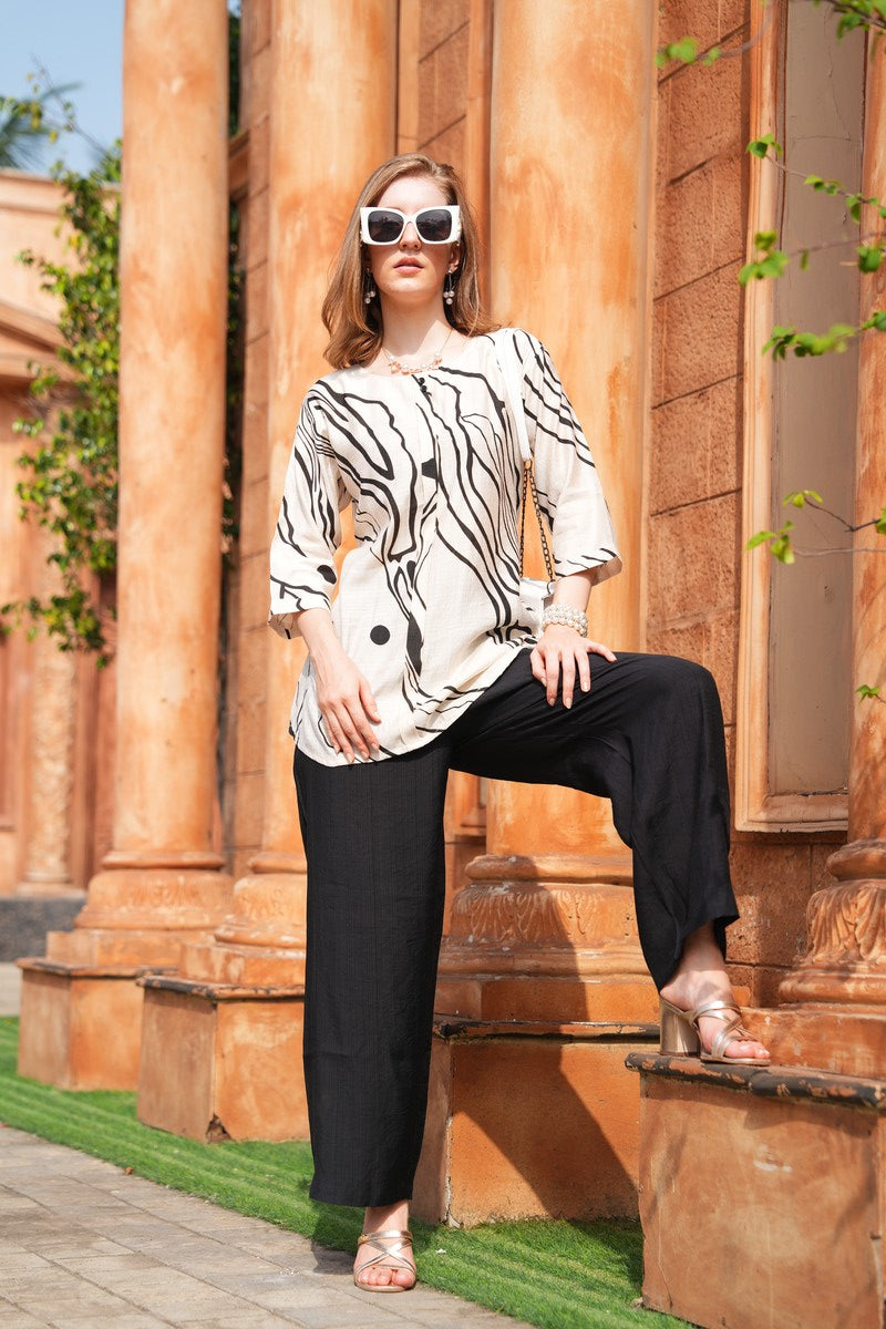 Off White-Colored Printed Co-Ord Set