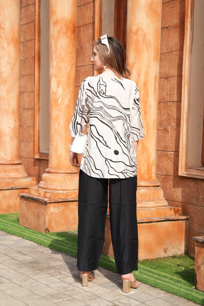 Off White-Colored Printed Co-Ord Set