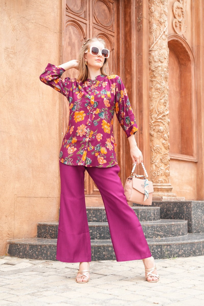 Fuchsia-Colored Printed Co-Ord Set