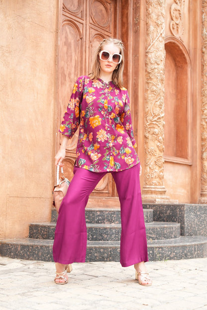 Fuchsia-Colored Printed Co-Ord Set
