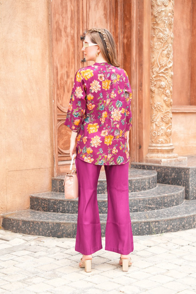 Fuchsia-Colored Printed Co-Ord Set