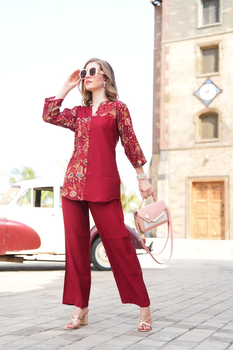 Red-Colored Printed Co-Ord Set