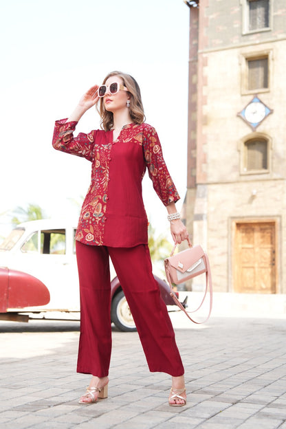 Red-Colored Printed Co-Ord Set