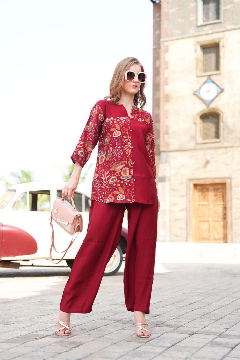 Red-Colored Printed Co-Ord Set