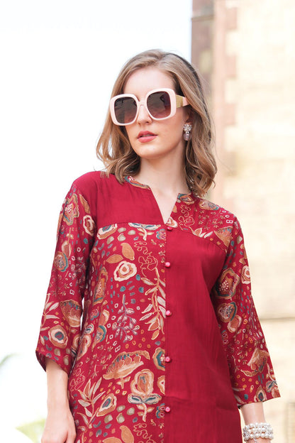 Red-Colored Printed Co-Ord Set