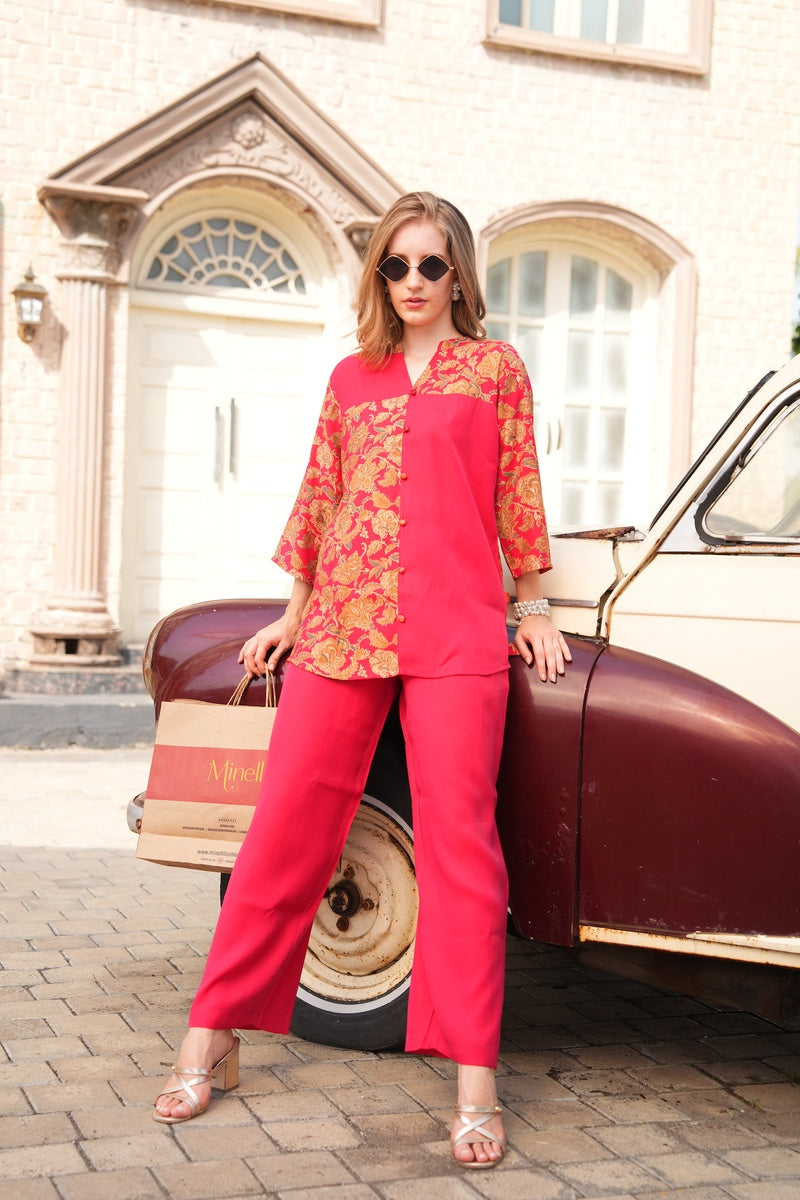 Radical Red-Colored Printed Co-Ord Set