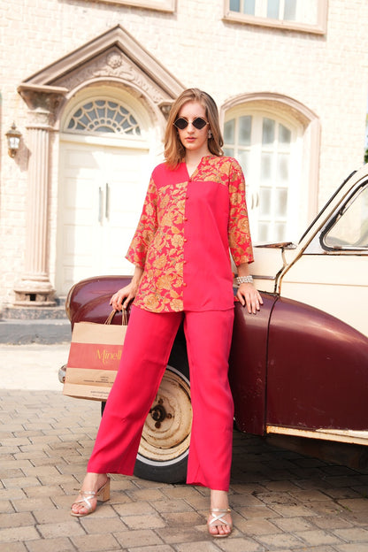 Radical Red-Colored Printed Co-Ord Set