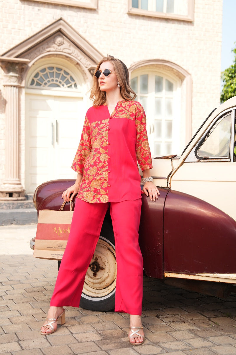 Radical Red-Colored Printed Co-Ord Set