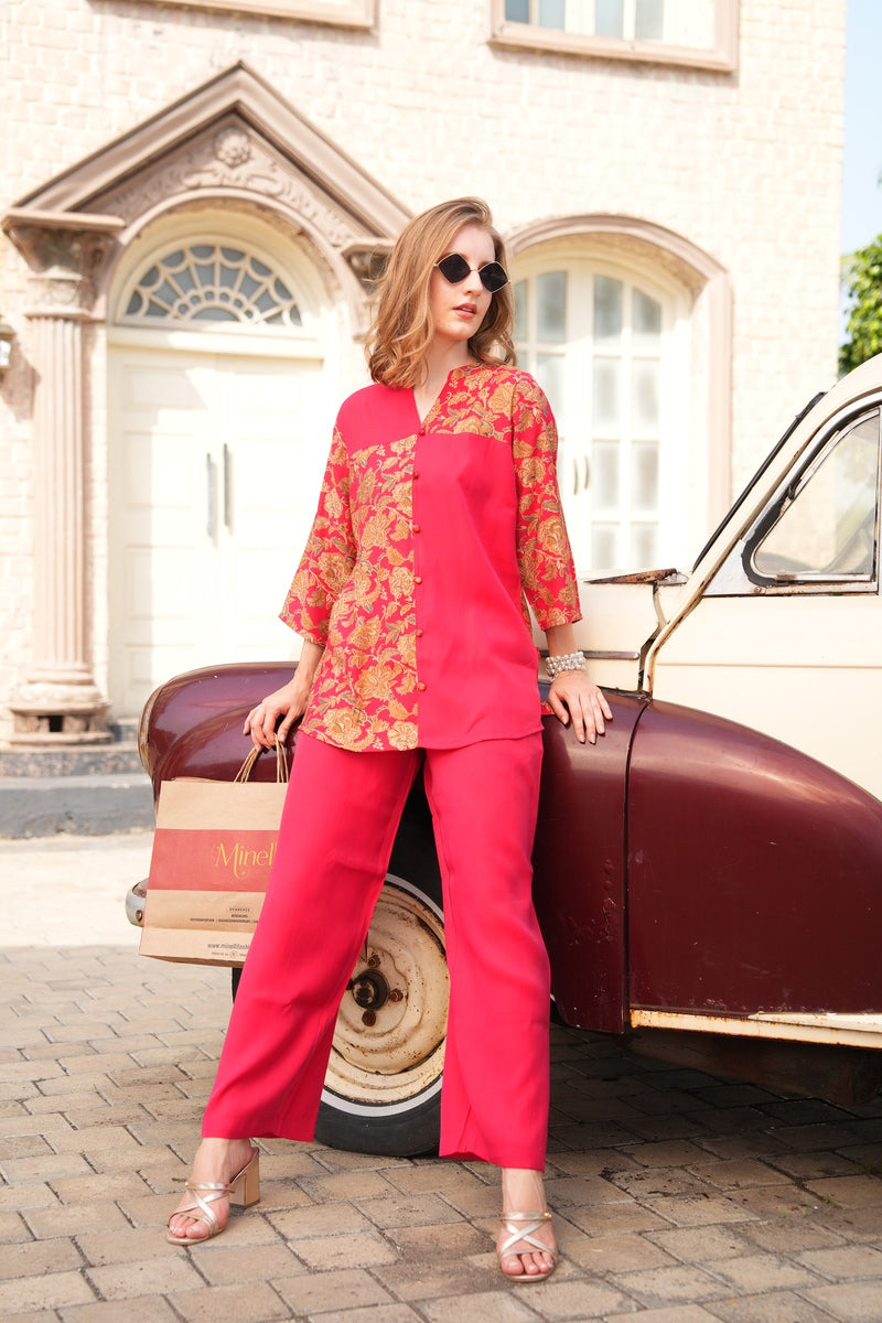 Radical Red-Colored Printed Co-Ord Set