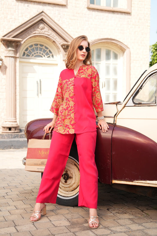 Radical Red-Colored Printed Co-Ord Set