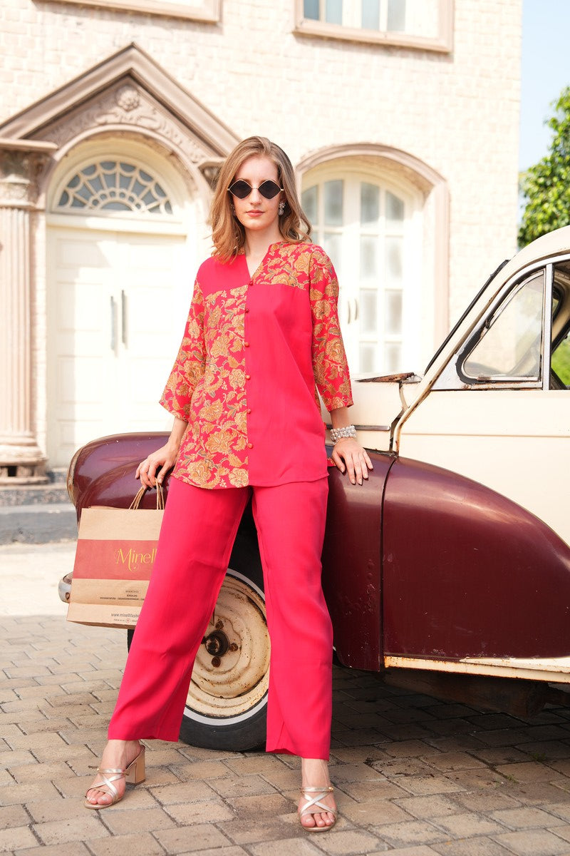 Radical Red-Colored Printed Co-Ord Set