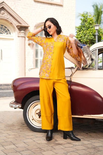 Mustard-Colored Printed Co-Ord Set