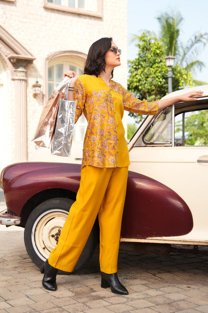 Mustard-Colored Printed Co-Ord Set