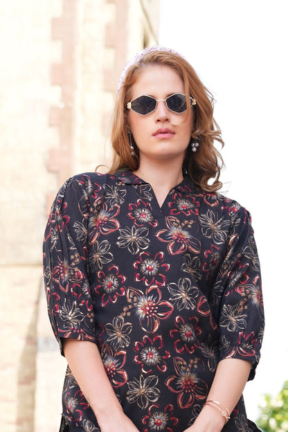 Charcoal-Colored Printed Co-Ord Set