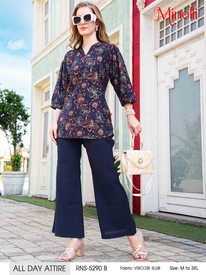 Navy Blue-Colored Printed Co-Ord Set