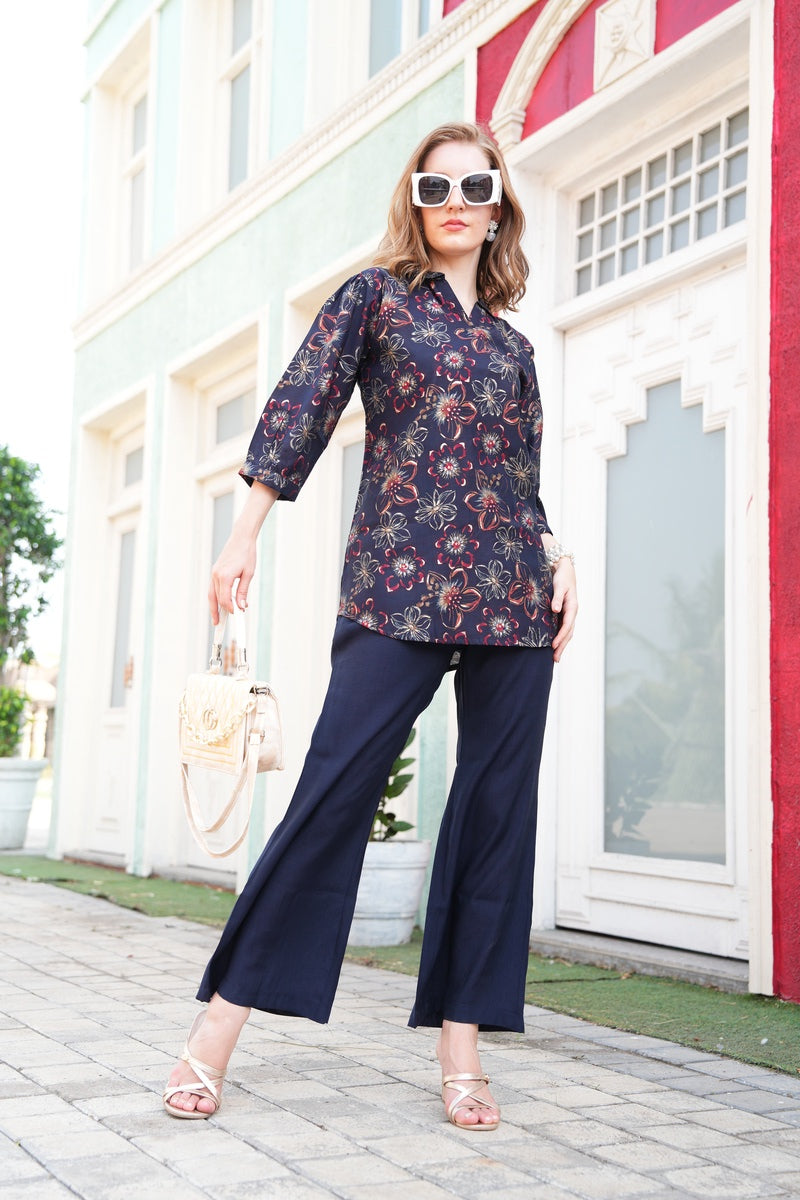 Navy Blue-Colored Printed Co-Ord Set