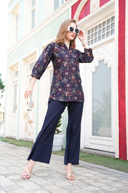 Navy Blue-Colored Printed Co-Ord Set