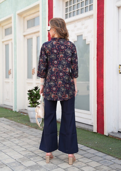 Navy Blue-Colored Printed Co-Ord Set