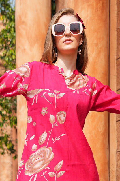 Fuchsia-Colored Printed Co-Ord Set