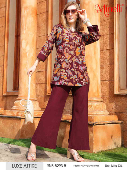 Maroon-Colored Printed Co-Ord Set