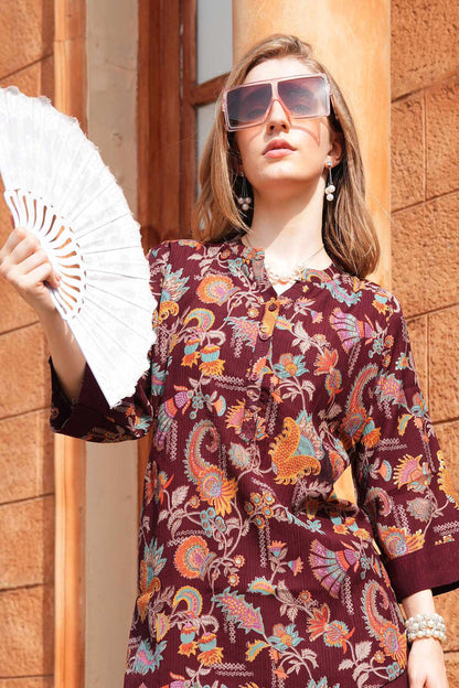 Maroon-Colored Printed Co-Ord Set