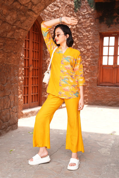 Mustard-Colored Printed Co-Ord Set
