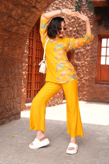 Mustard-Colored Printed Co-Ord Set