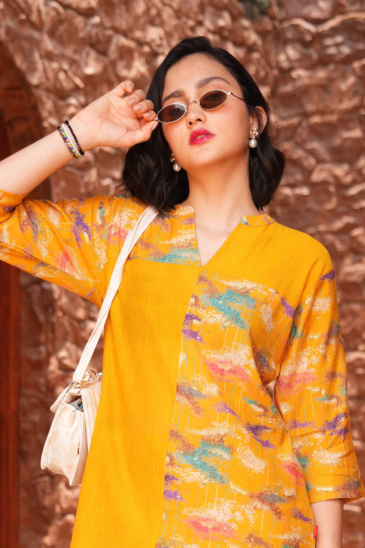 Mustard-Colored Printed Co-Ord Set