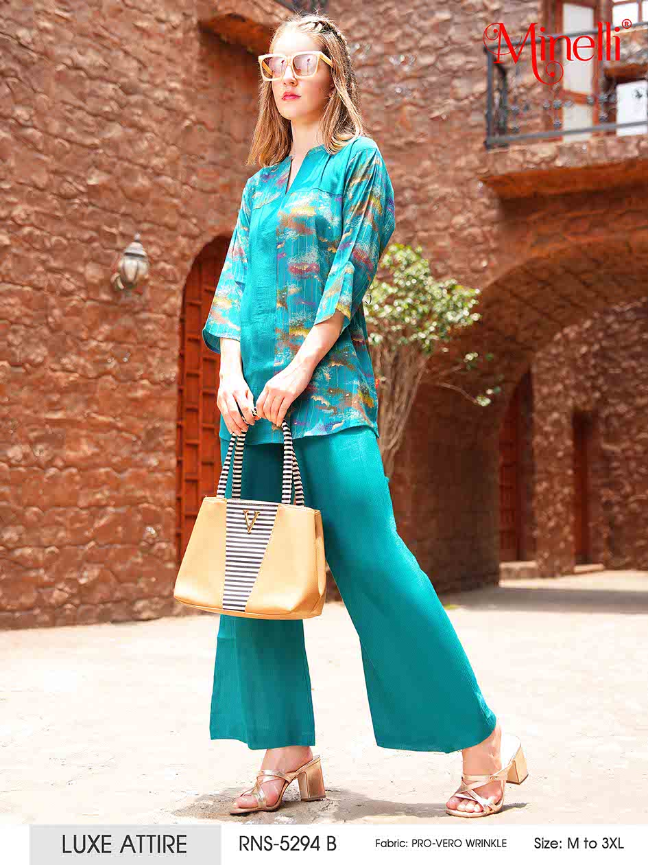 Sea Green-Colored Printed Co-Ord Set