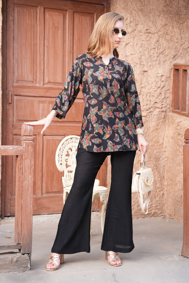 Charcoal-Colored Printed Co-Ord Set