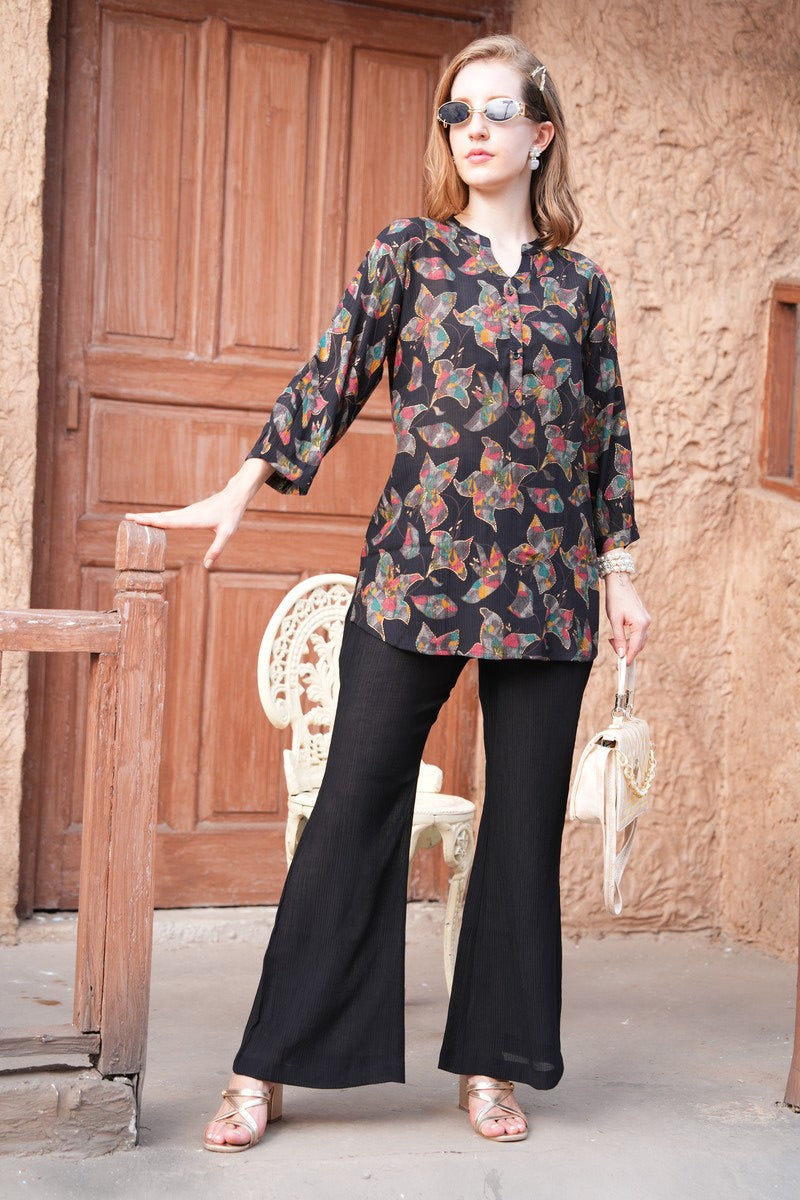 Charcoal-Colored Printed Co-Ord Set